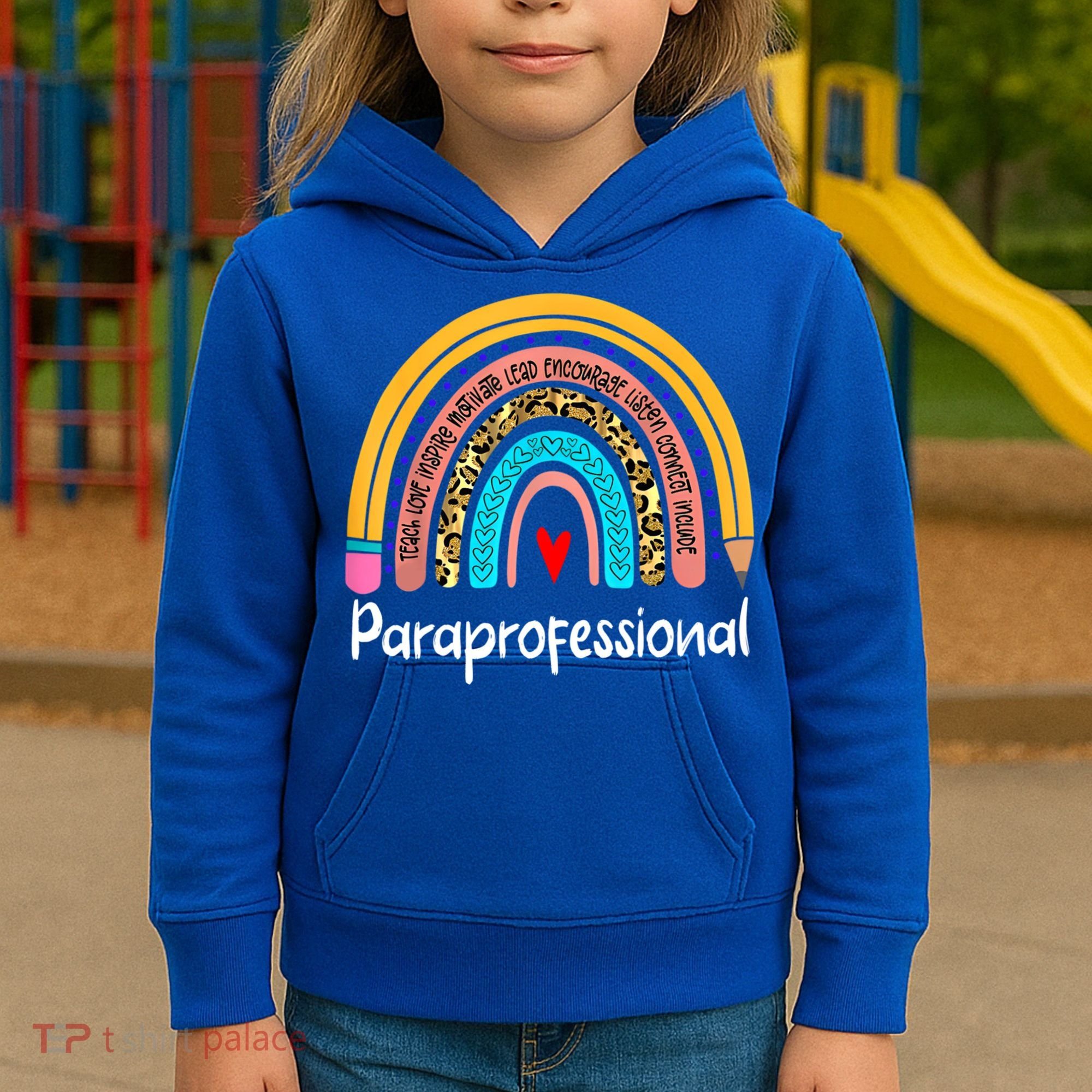 Paraprofessional Leopard Rainbow Back To School Paraeducator Cute Gift Kids Hoodie