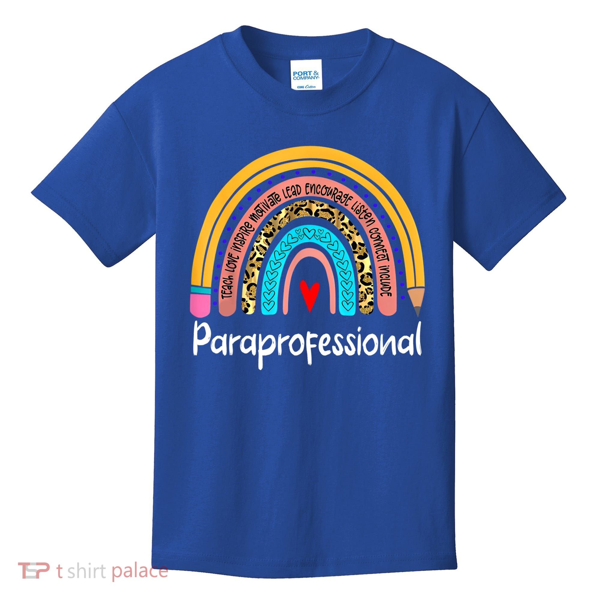 Paraprofessional Leopard Rainbow Back To School Paraeducator Cute Gift Kids T-Shirt