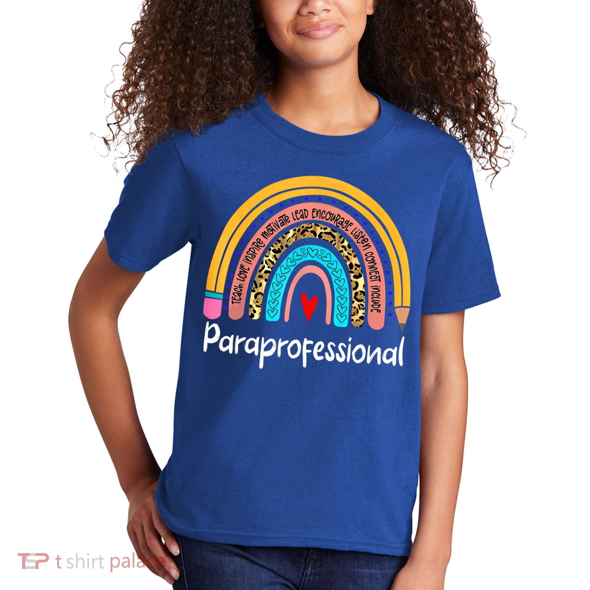 Paraprofessional Leopard Rainbow Back To School Paraeducator Cute Gift Kids T-Shirt