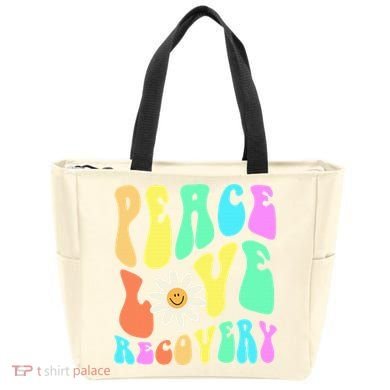 Peace Love Recovery Retro Sober Celebration Tote Bag