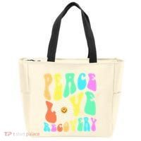 Peace Love Recovery Retro Sober Celebration Tote Bag thumb 0