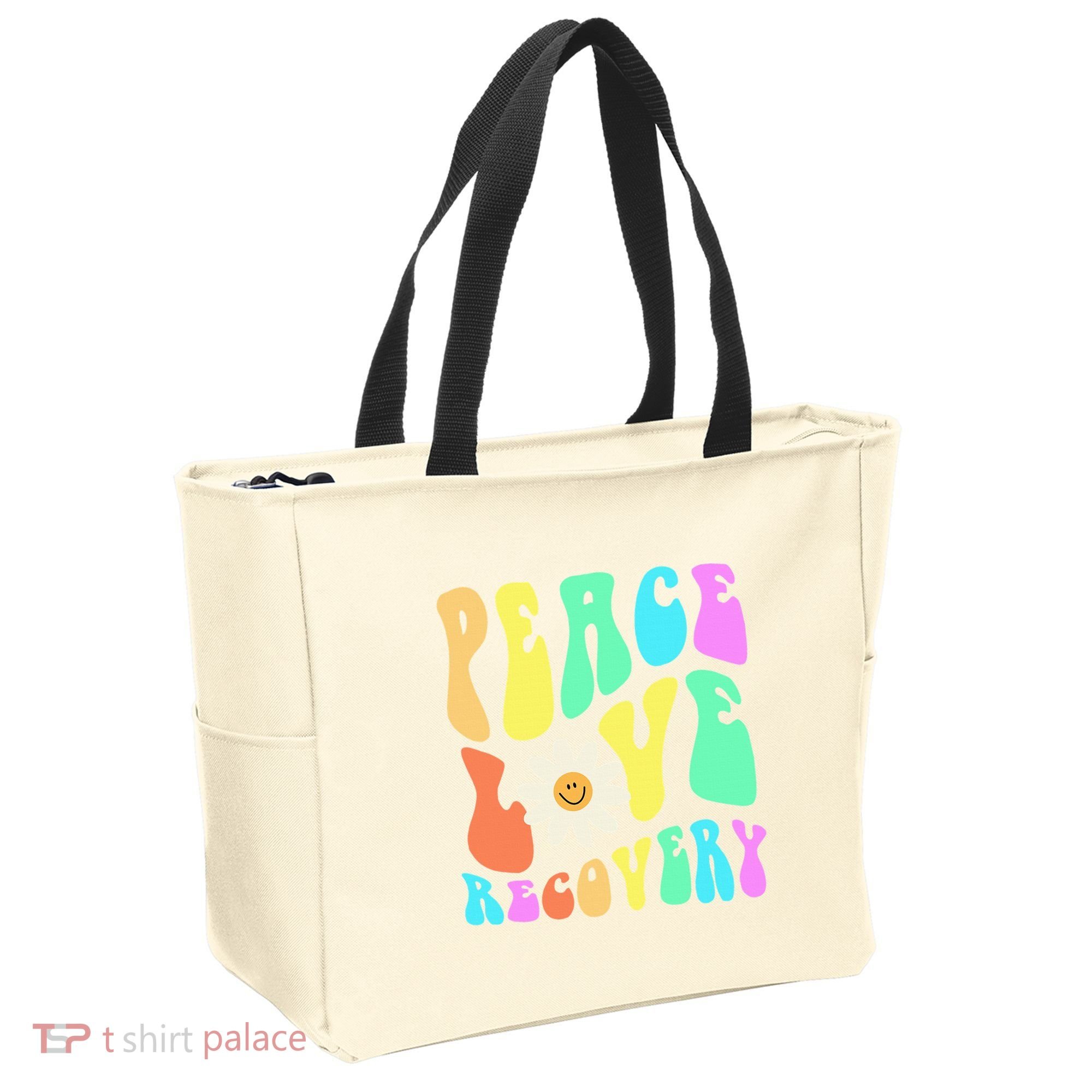 Peace Love Recovery Retro Sober Celebration Tote Bag