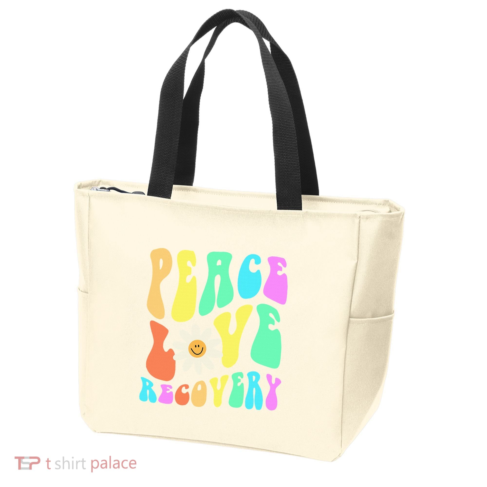 Peace Love Recovery Retro Sober Celebration Tote Bag