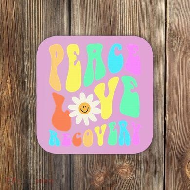 Peace Love Recovery Retro Sober Celebration Coaster