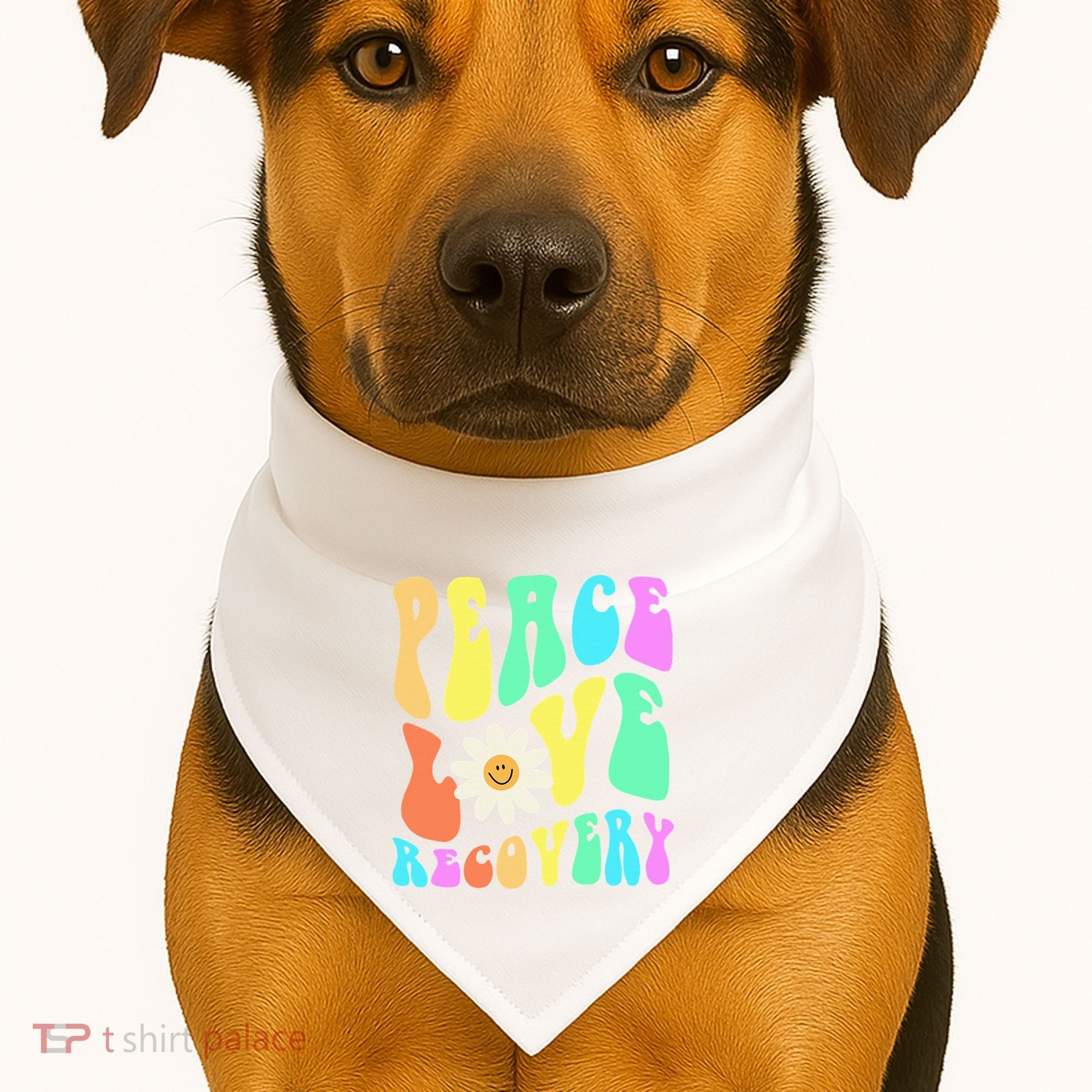 Peace Love Recovery Retro Sober Celebration USA-Made Doggie Bandana
