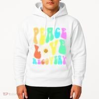 Peace Love Recovery Retro Sober Celebration Hoodie thumb 2