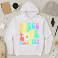 Peace Love Recovery Retro Sober Celebration Hoodie thumb 3