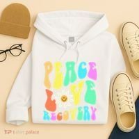 Peace Love Recovery Retro Sober Celebration Hoodie thumb 4
