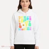 Peace Love Recovery Retro Sober Celebration Hoodie thumb 5