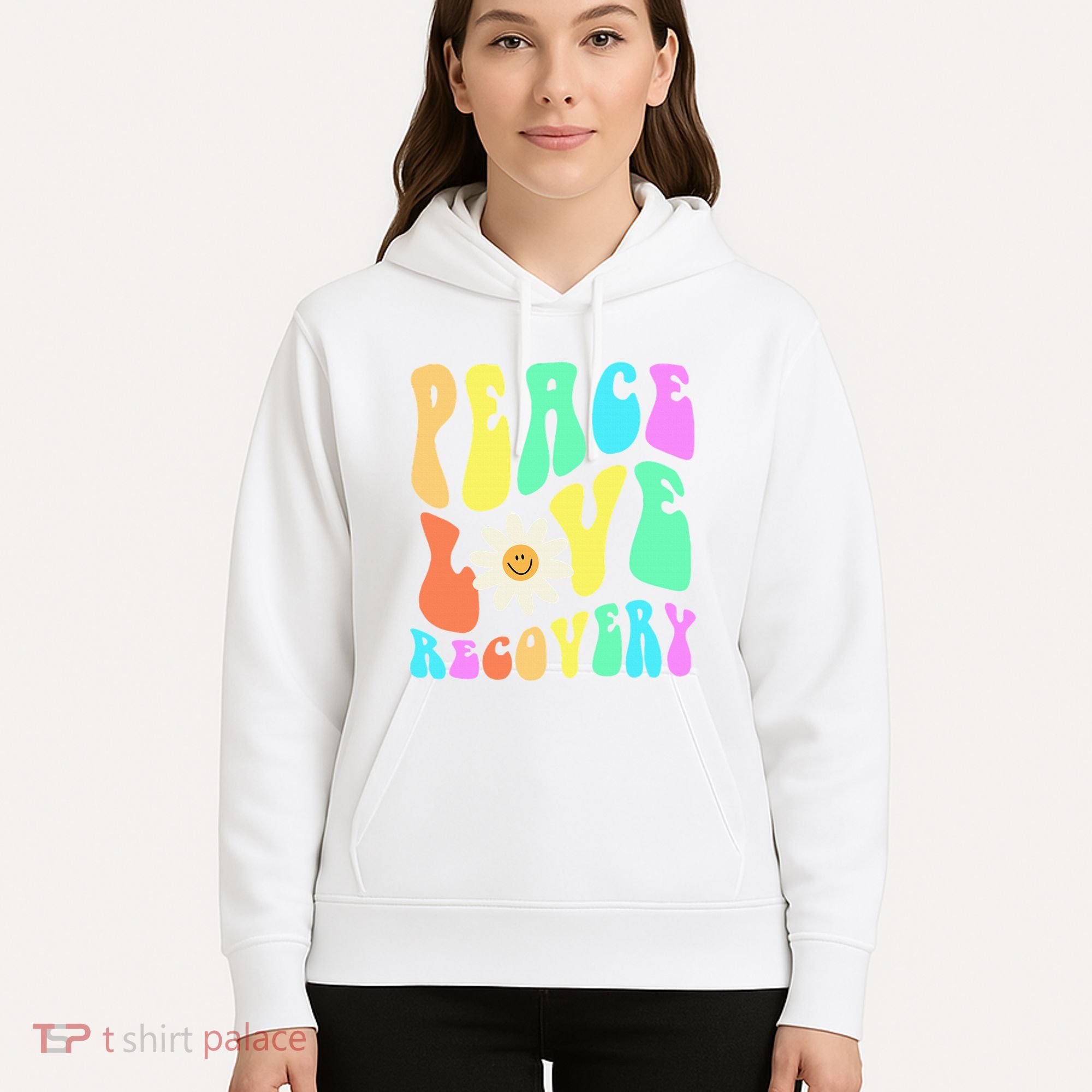 Peace Love Recovery Retro Sober Celebration Hoodie