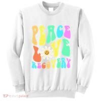 Peace Love Recovery Retro Sober Celebration Sweatshirt thumb 0