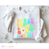 Peace Love Recovery Retro Sober Celebration Sweatshirt thumb 2