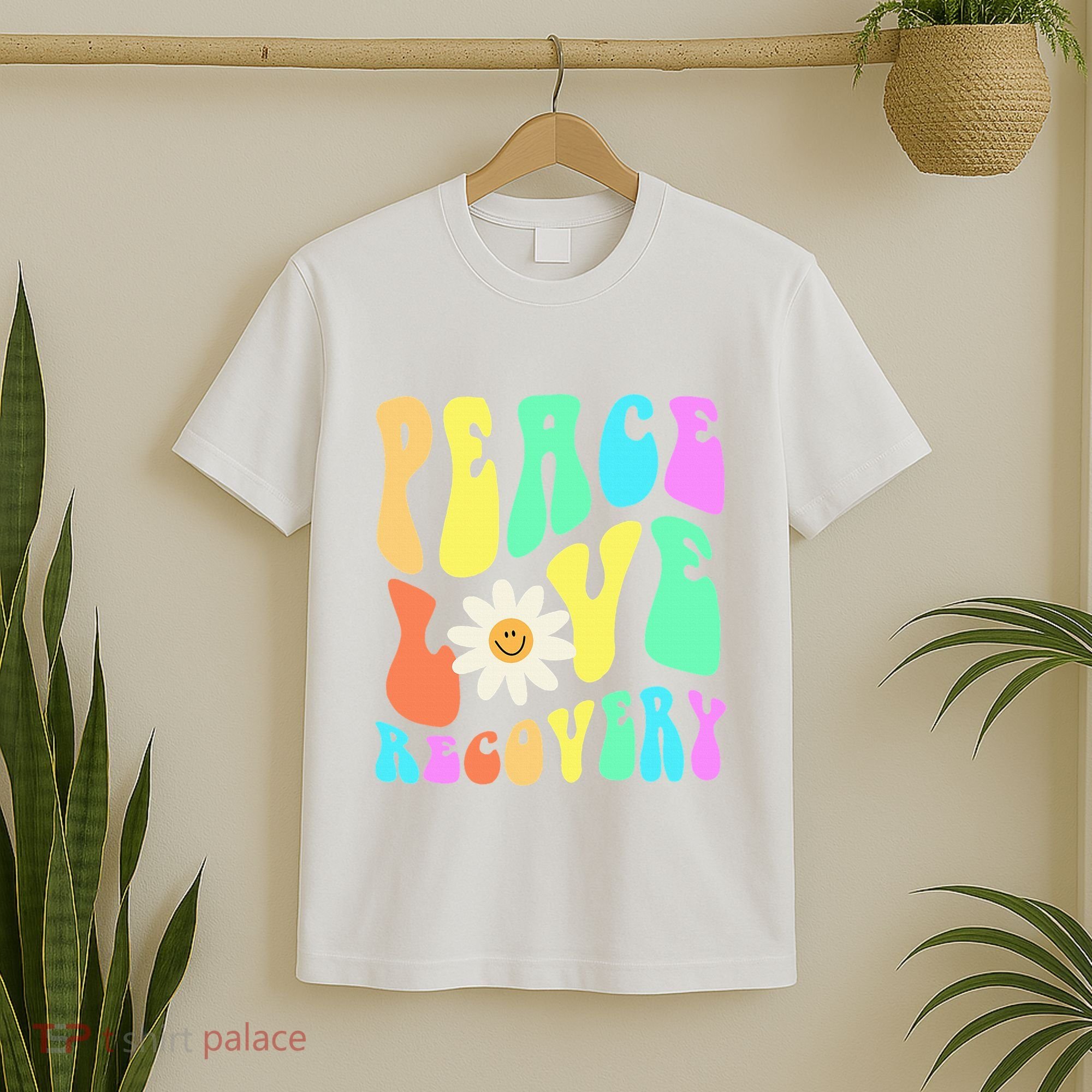 Peace Love Recovery Retro Sober Celebration T-Shirt