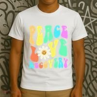 Peace Love Recovery Retro Sober Celebration T-Shirt thumb 3