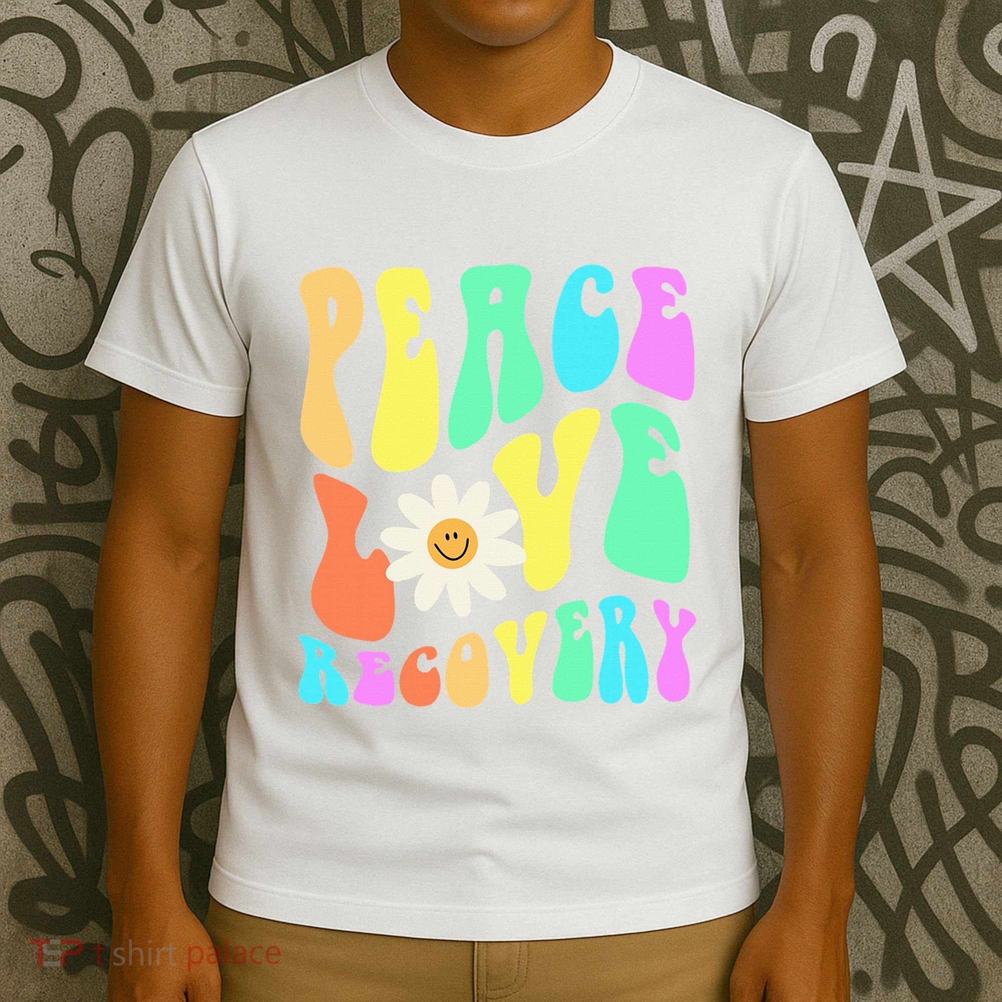 Peace Love Recovery Retro Sober Celebration T-Shirt