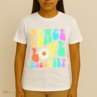 Peace Love Recovery Retro Sober Celebration T-Shirt thumb 4