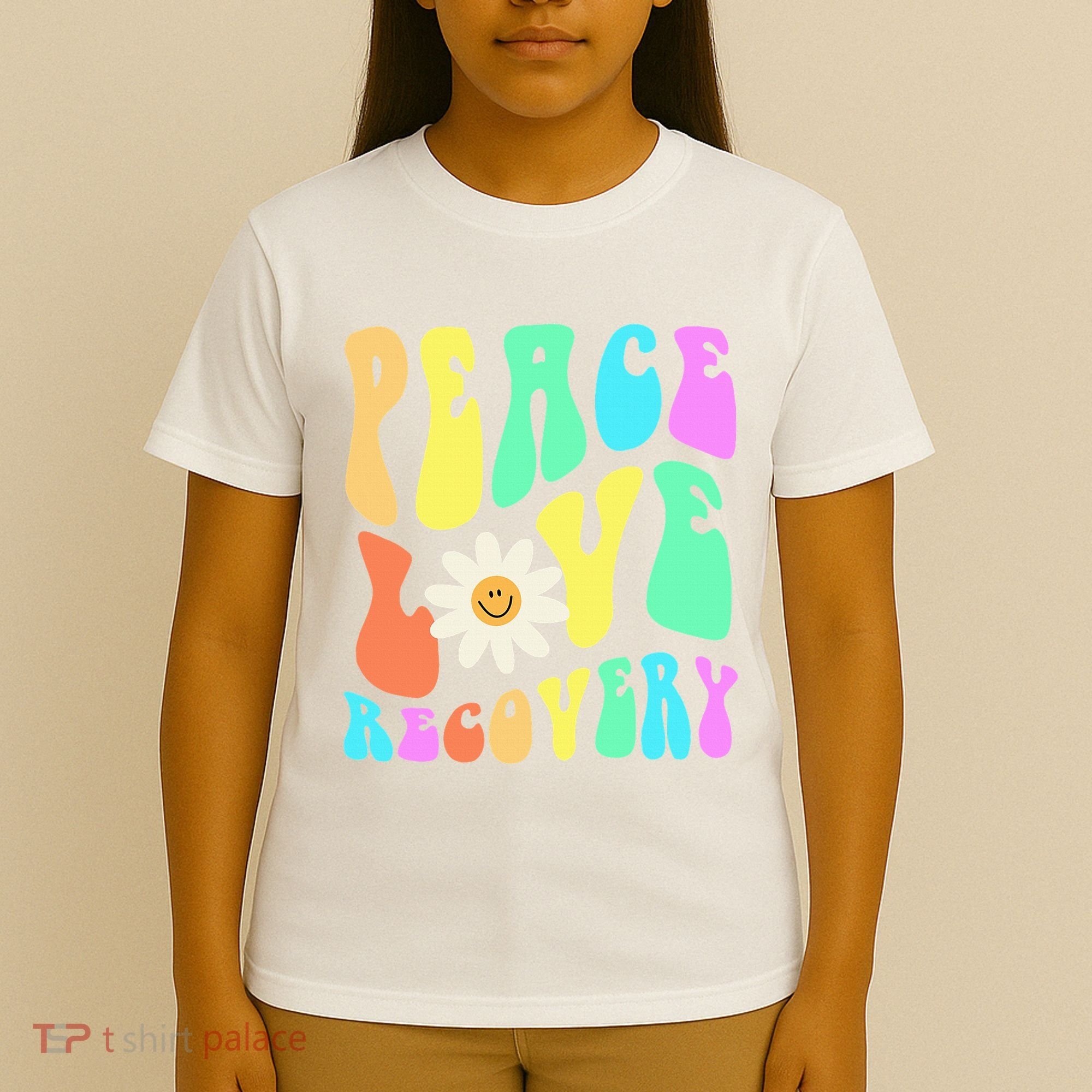 Peace Love Recovery Retro Sober Celebration T-Shirt