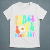 Peace Love Recovery Retro Sober Celebration T-Shirt thumb 5