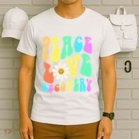 Peace Love Recovery Retro Sober Celebration T-Shirt thumb 6