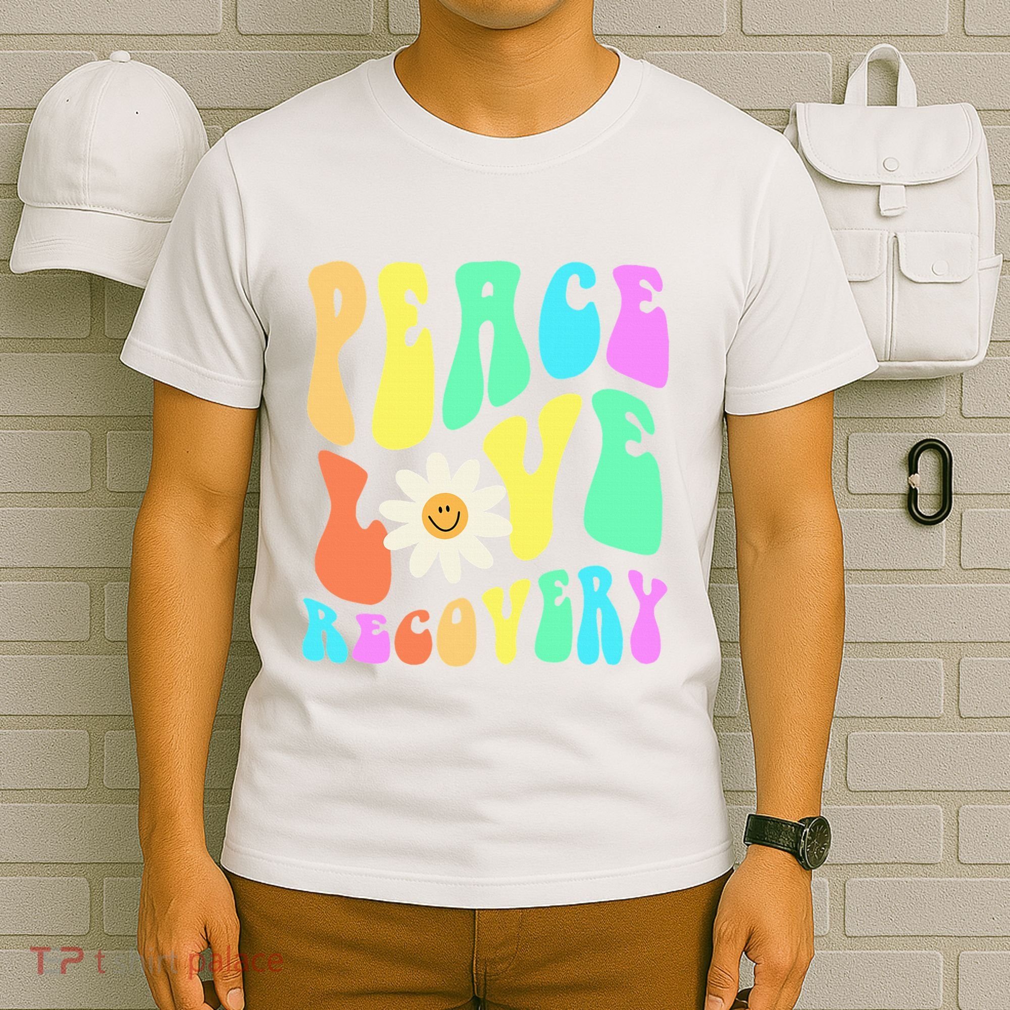 Peace Love Recovery Retro Sober Celebration T-Shirt