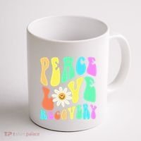 Peace Love Recovery Retro Sober Celebration Coffee Mug thumb 1