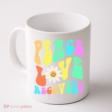 Peace Love Recovery Retro Sober Celebration Coffee Mug