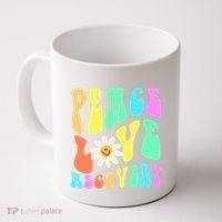 Peace Love Recovery Retro Sober Celebration Coffee Mug thumb 0