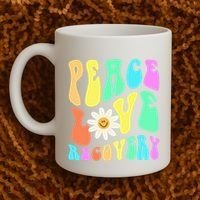 Peace Love Recovery Retro Sober Celebration Coffee Mug thumb 2