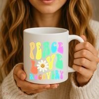 Peace Love Recovery Retro Sober Celebration Coffee Mug thumb 3