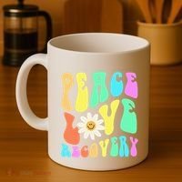 Peace Love Recovery Retro Sober Celebration Coffee Mug thumb 4