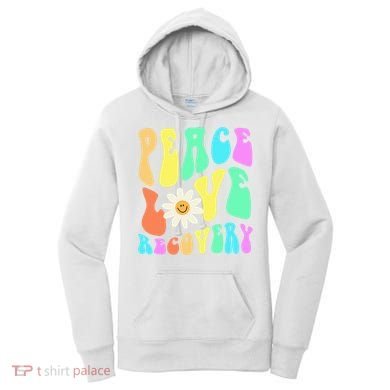 Peace Love Recovery Retro Sober Celebration Women's Hoodie