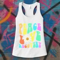 Peace Love Recovery Retro Sober Celebration Women's Tank Top thumb 3