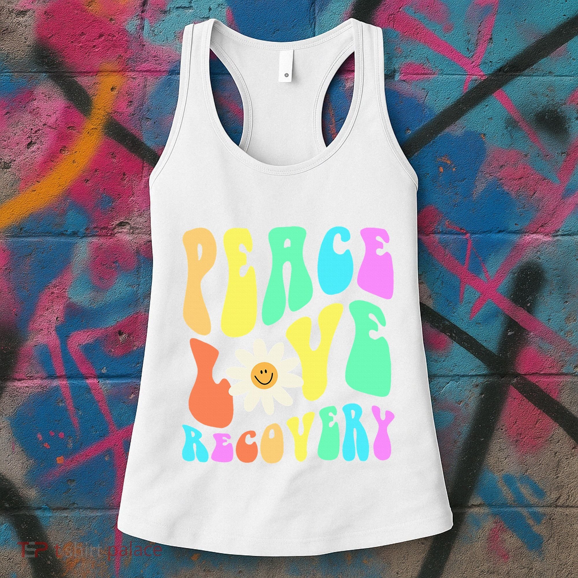 Peace Love Recovery Retro Sober Celebration Women's Tank Top