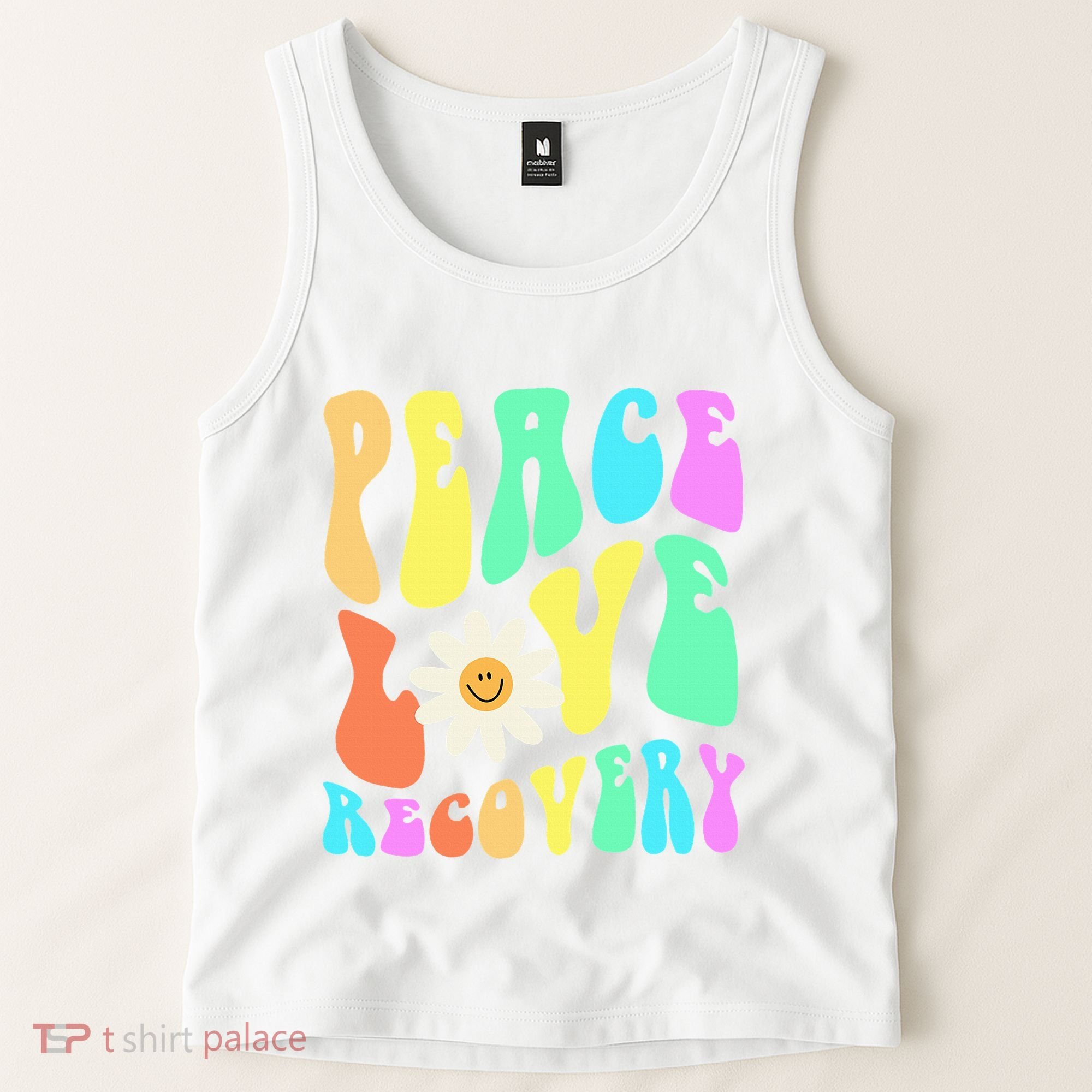 Peace Love Recovery Retro Sober Celebration Tank Top