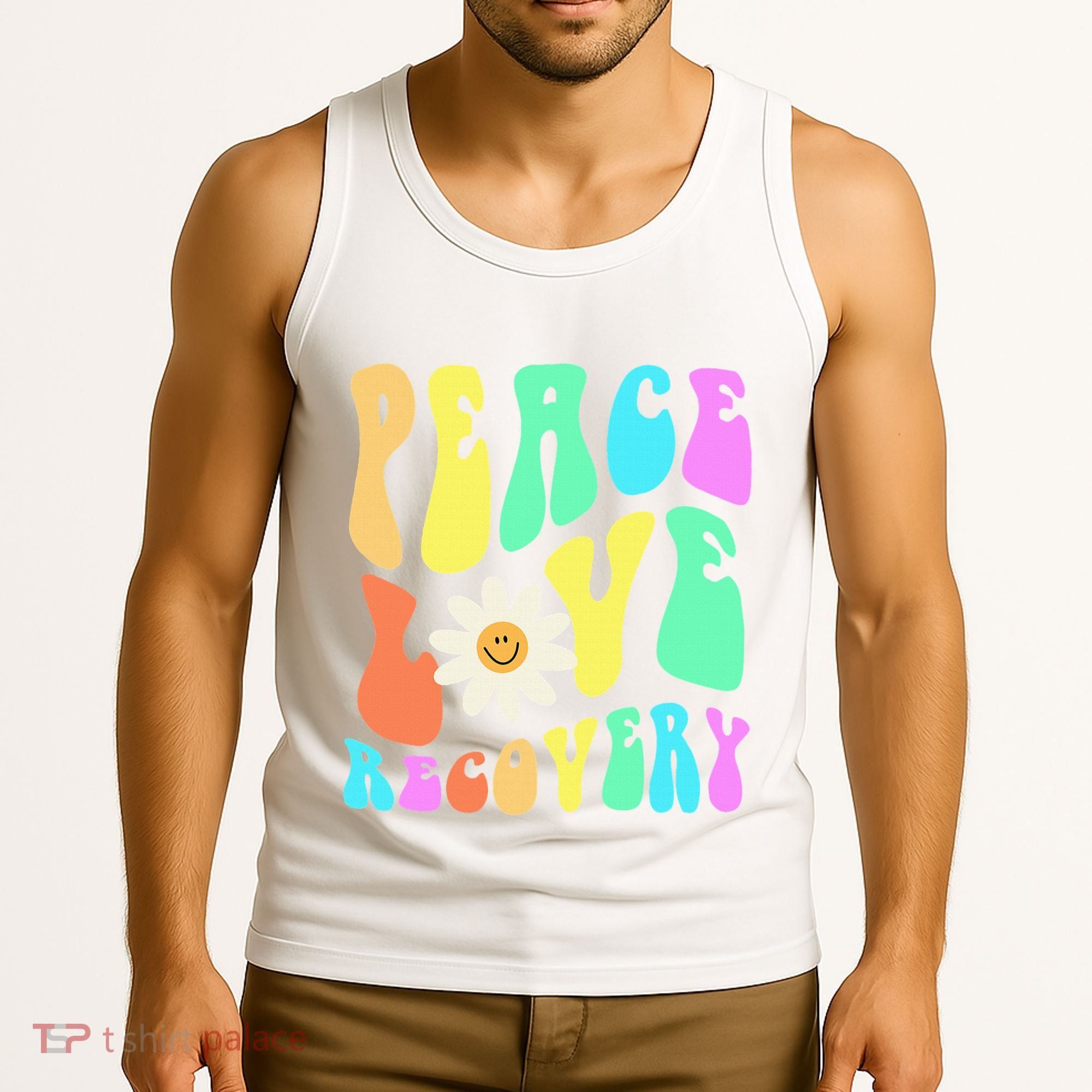 Peace Love Recovery Retro Sober Celebration Tank Top