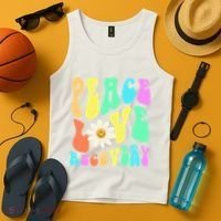 Peace Love Recovery Retro Sober Celebration Tank Top thumb 4
