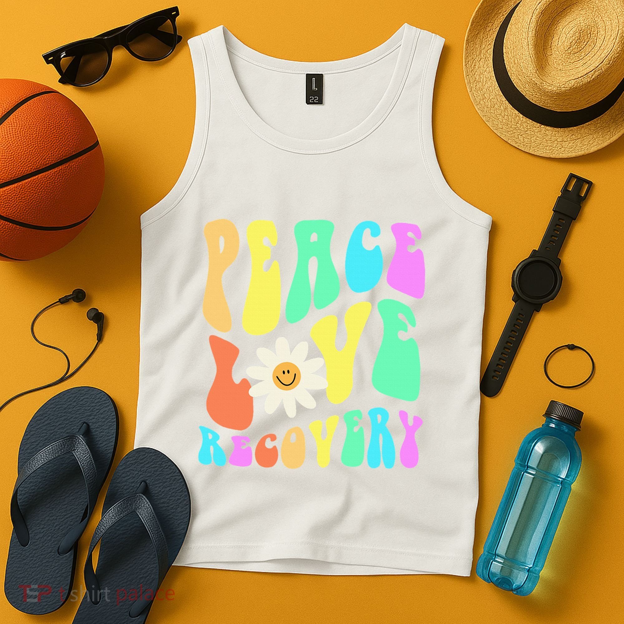 Peace Love Recovery Retro Sober Celebration Tank Top