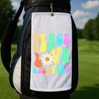 Peace Love Recovery Retro Sober Celebration Golf Towel thumb 2