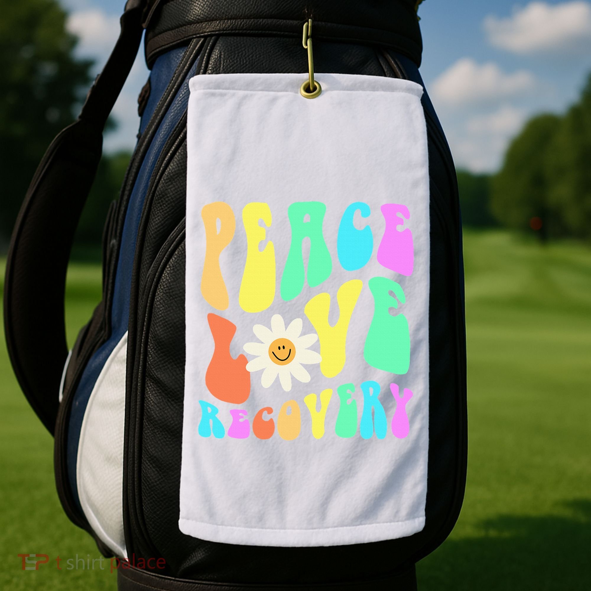 Peace Love Recovery Retro Sober Celebration Golf Towel