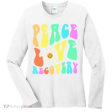 Peace Love Recovery Retro Sober Celebration Women's Long Sleeve Shirt