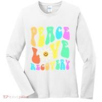 Peace Love Recovery Retro Sober Celebration Women's Long Sleeve Shirt thumb 0