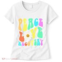 Peace Love Recovery Retro Sober Celebration Women's T-Shirt thumb 0