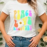 Peace Love Recovery Retro Sober Celebration Women's T-Shirt thumb 2