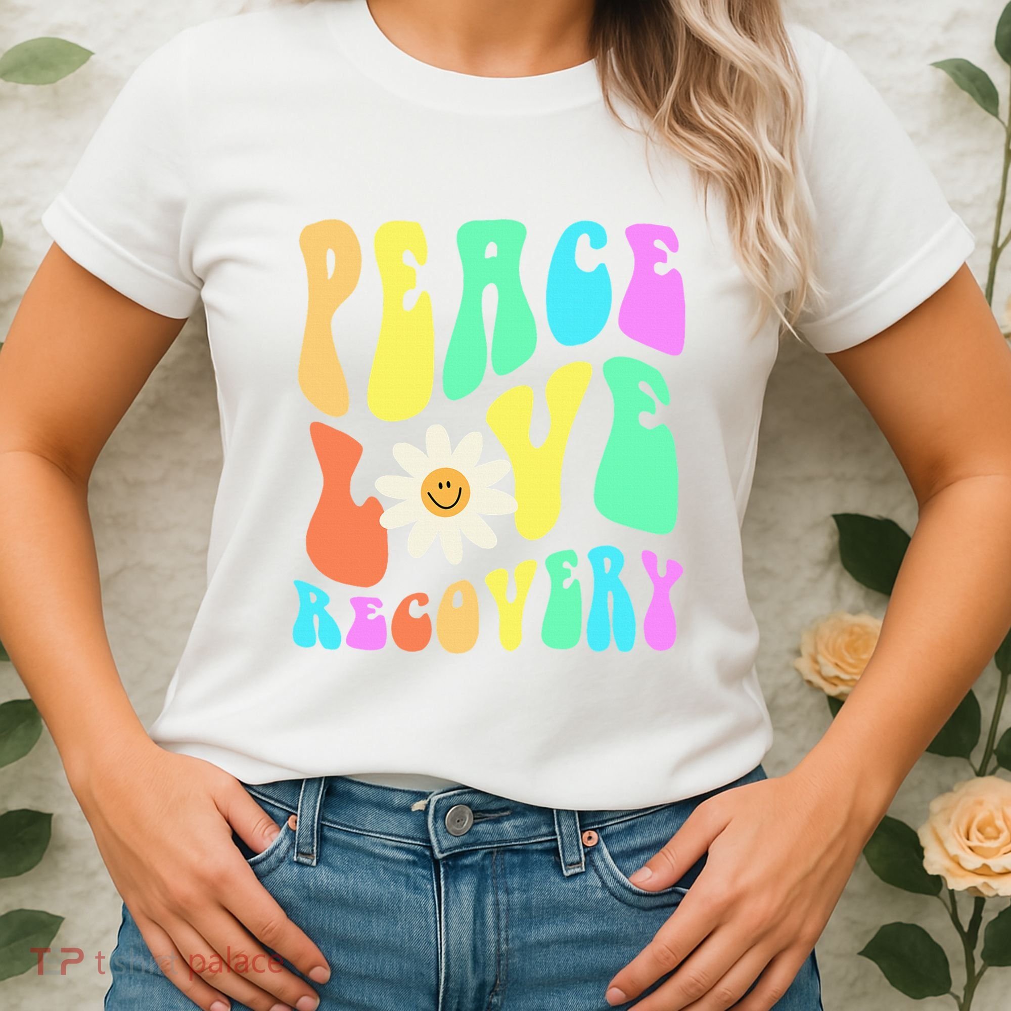 Peace Love Recovery Retro Sober Celebration Women's T-Shirt