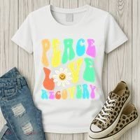 Peace Love Recovery Retro Sober Celebration Women's T-Shirt thumb 3