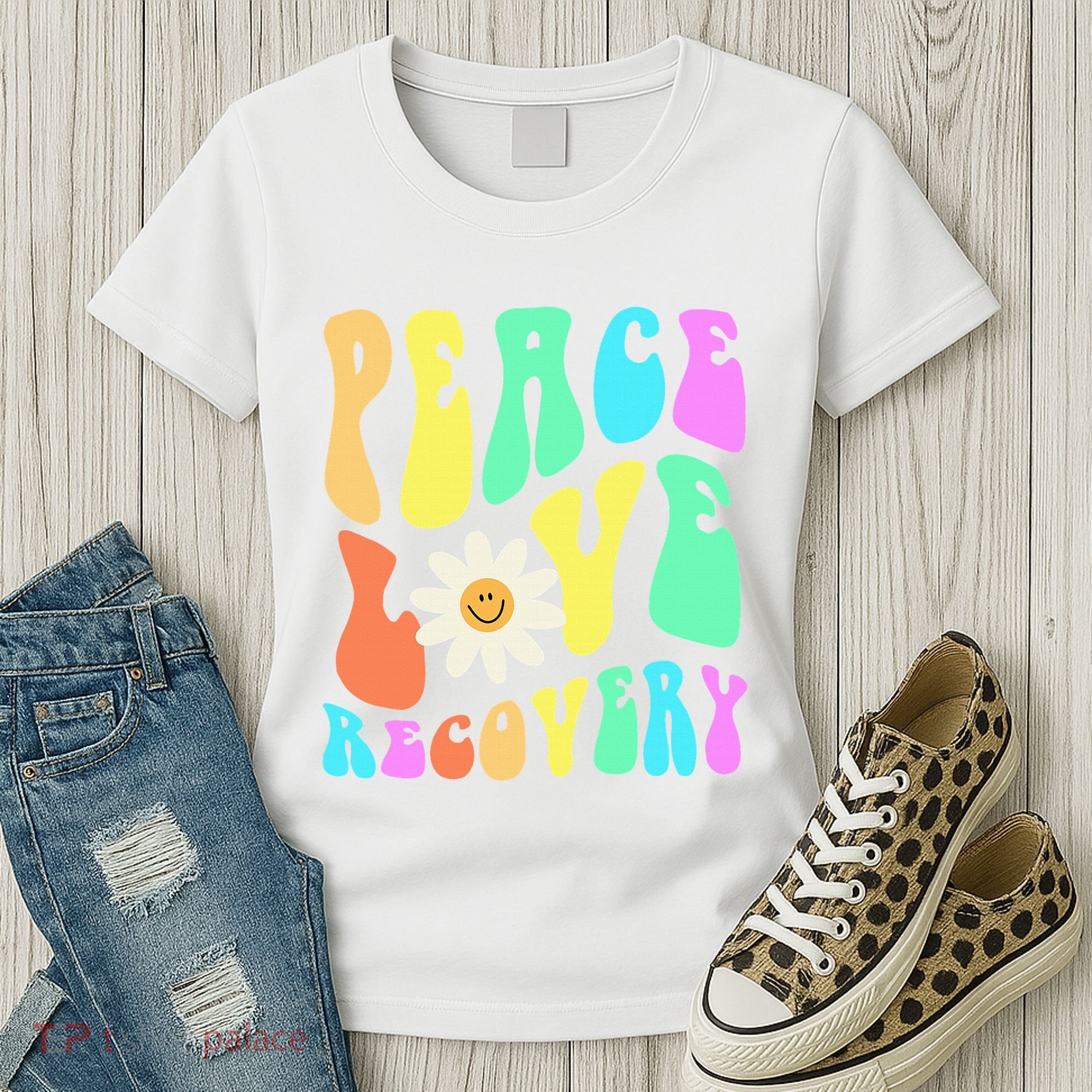Peace Love Recovery Retro Sober Celebration Women's T-Shirt