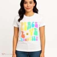 Peace Love Recovery Retro Sober Celebration Women's T-Shirt thumb 4