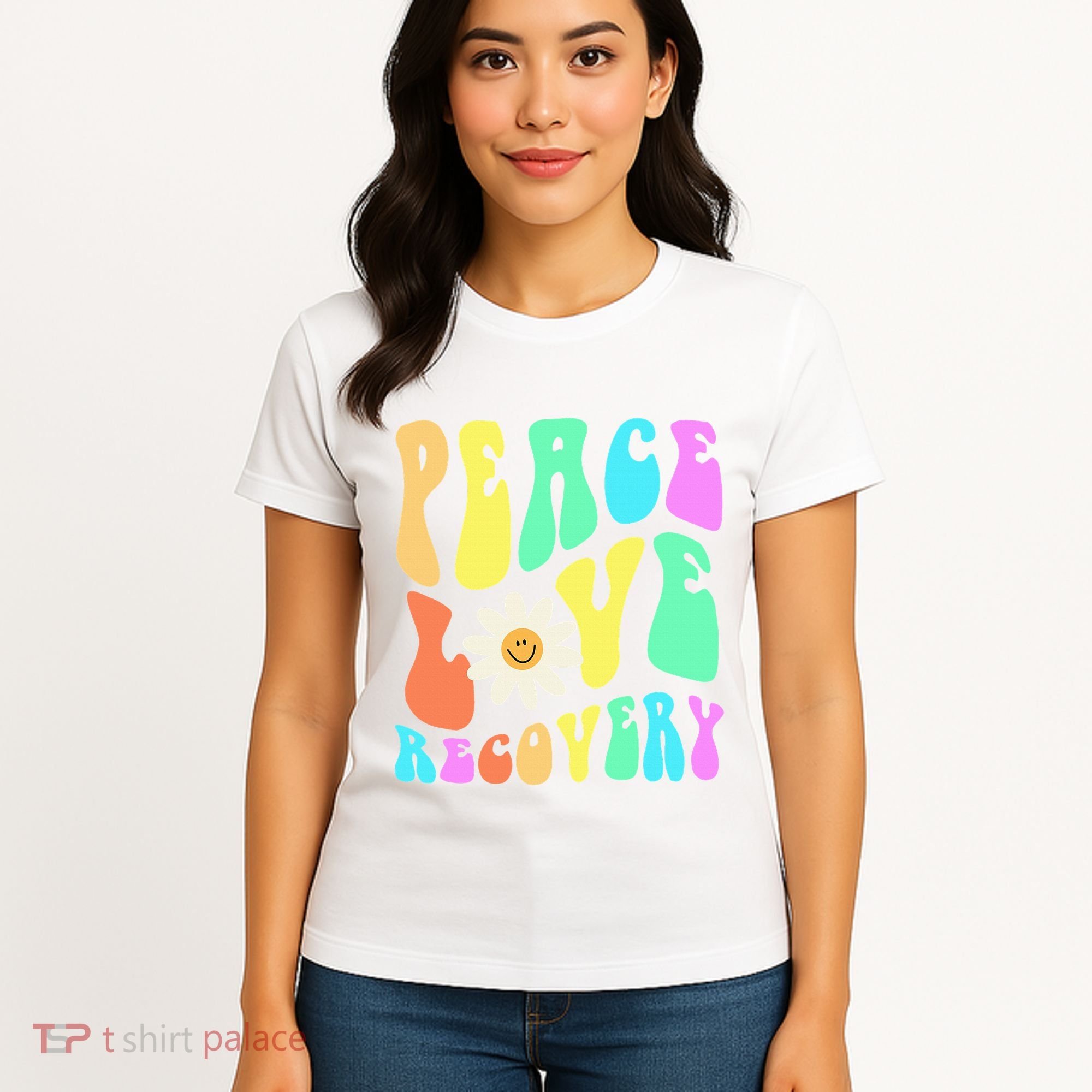 Peace Love Recovery Retro Sober Celebration Women's T-Shirt
