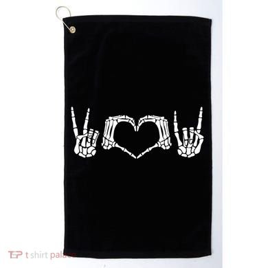 Peace Love Rock And Roll Skeleton Hand Pastel Goth Gift Golf Towel
