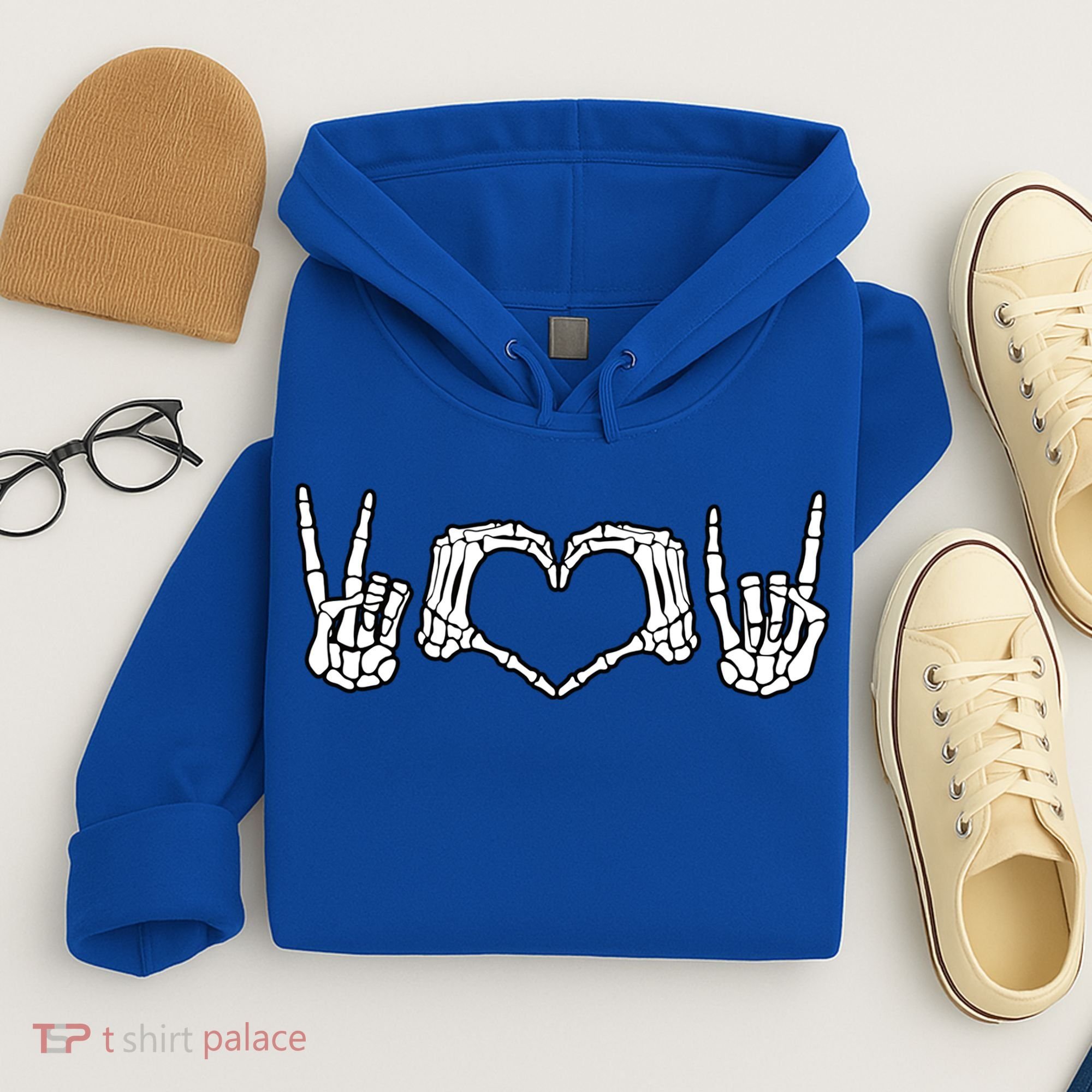 Peace Love Rock And Roll Skeleton Hand Pastel Goth Gift Hoodie